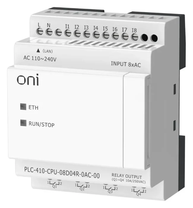 Модуль ЦПУ ПЛК 410 8 DI 4 RO 220В AC с Ethernet портом без экрана ONI PLC-410-CPU-08D04R-0AC-00