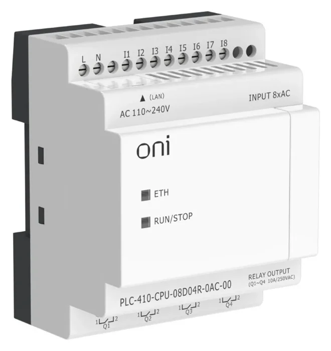 Модуль ЦПУ ПЛК 410 8 DI 4 RO 220В AC с Ethernet портом без экрана ONI PLC-410-CPU-08D04R-0AC-00