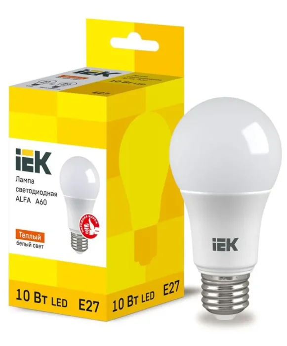 Лампа светодиодная Alfa 10Вт A60 грушевидная 3000К E27 230В (6шт) IEK LLA-A60-10-230-30-E27-6