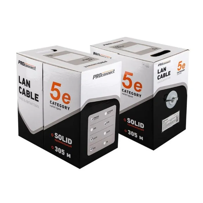 Кабель витая пара U/UTP кат.5E 4х2х24AWG solid CCA PVC сер. (м) PROCONNECT 01-0043-3