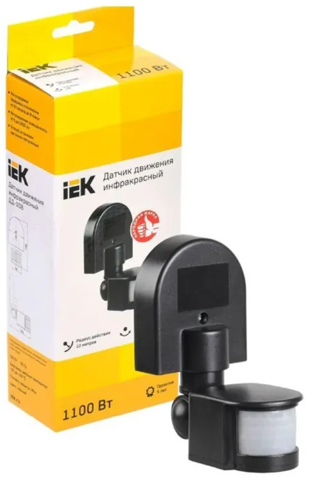 Детектор движения ДД 008 1100Вт угол обз. 180град. дальн. 12м IP44 черн. IEK LDD10-008-1100-002