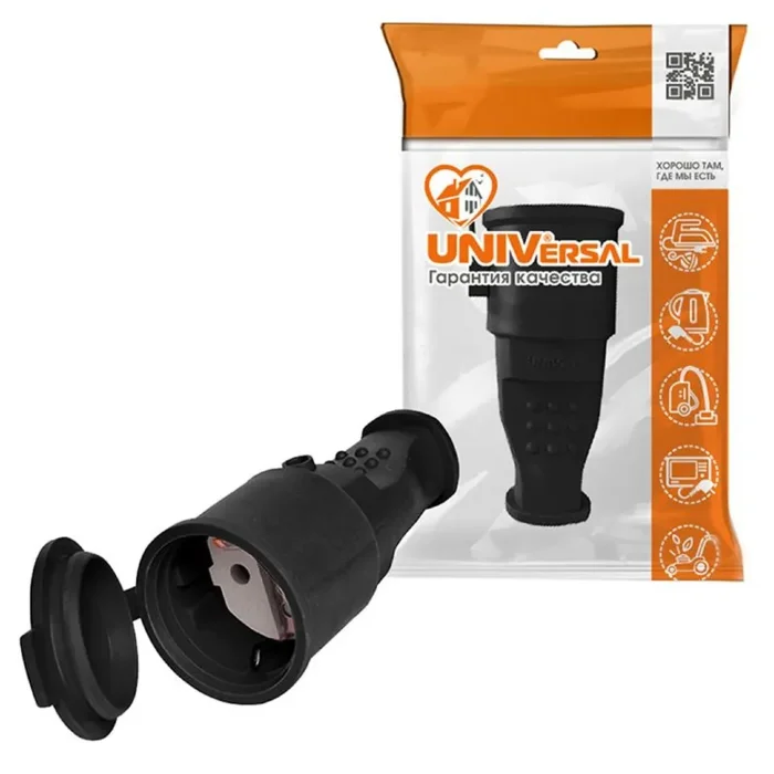 Разъем штепсельный 16А IP44 250В (еврослот) с заземл. каучук UNIVersal 602228