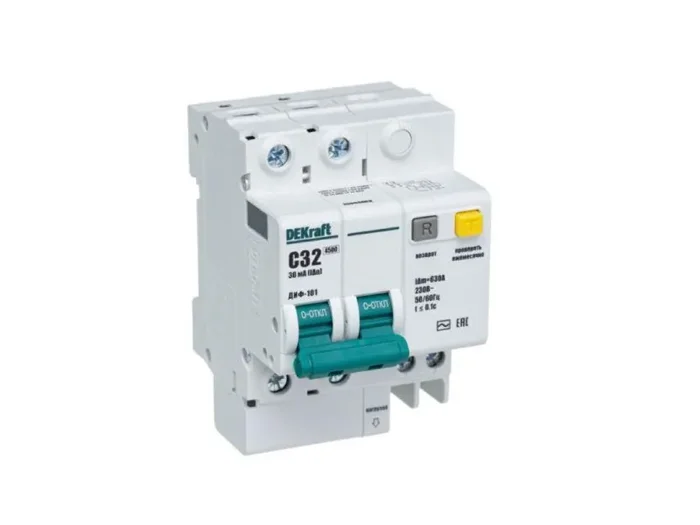 Выключатель автоматический дифференциального тока 2п C 32А 30мА тип AC 4.5кА ДИФ-101 4.5мод. DEKraft 15006DEK