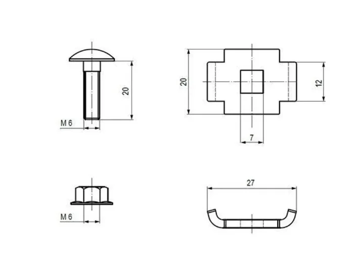 Комплект винтовой соединительный двойн. 6x20 (Винт М6+гайка) (уп.50шт) EKF vckd6x20