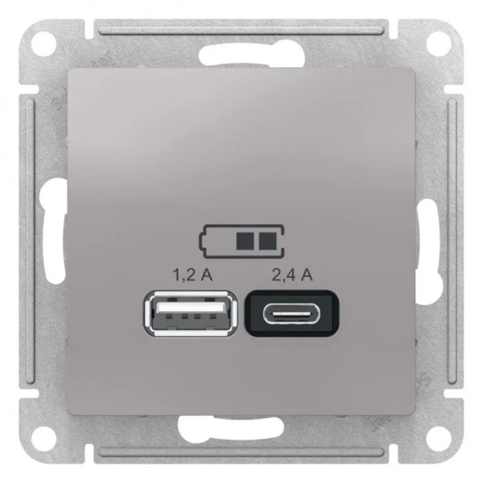 Розетка USB AtlasDesign тип A+C 5В/2.4А 2х5В/1.2А механизм алюм. SE ATN000339