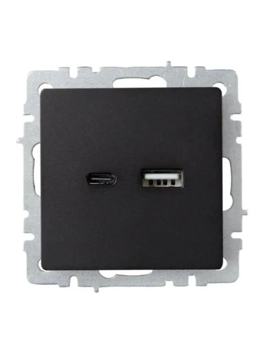 Розетка BRITE USB A+C 18Вт РЮ11-1-БрЧ механизм черн. IEK BR-U22-018-K02