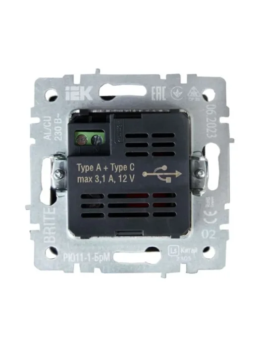 Розетка BRITE USB A+C 18Вт РЮ11-1-БрЧ механизм черн. IEK BR-U22-018-K02