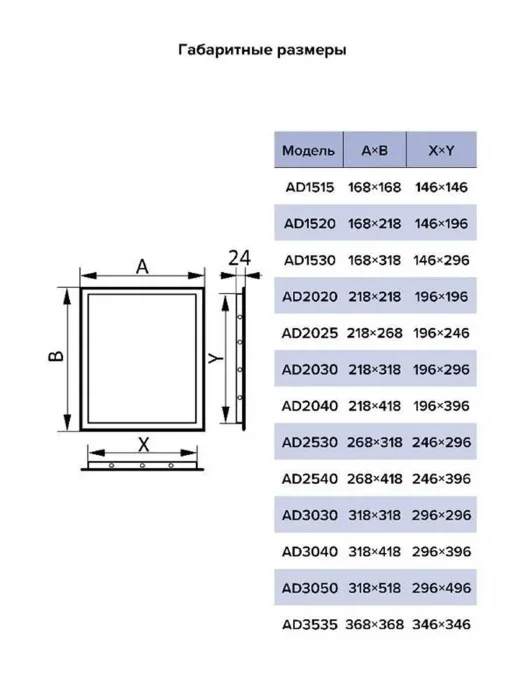 Люк-дверца ревизионный нажимной 218х218мм фланец 196х196мм AURAMAX AD2020