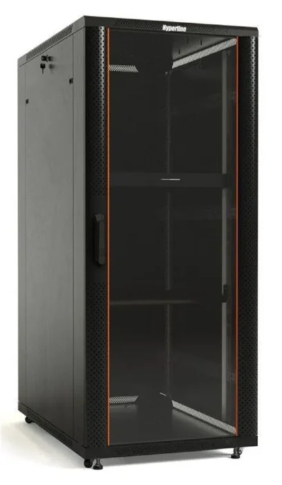 Шкаф напольный TTB-4268-AS 19дюйм 42U 2055х600х800мм передн. стеклян. дверь со стальными перфорир. боковинами; задн. дверь сплошная ручка с замком крыша нового типа RAL 9004 черн. Hyperline 392682