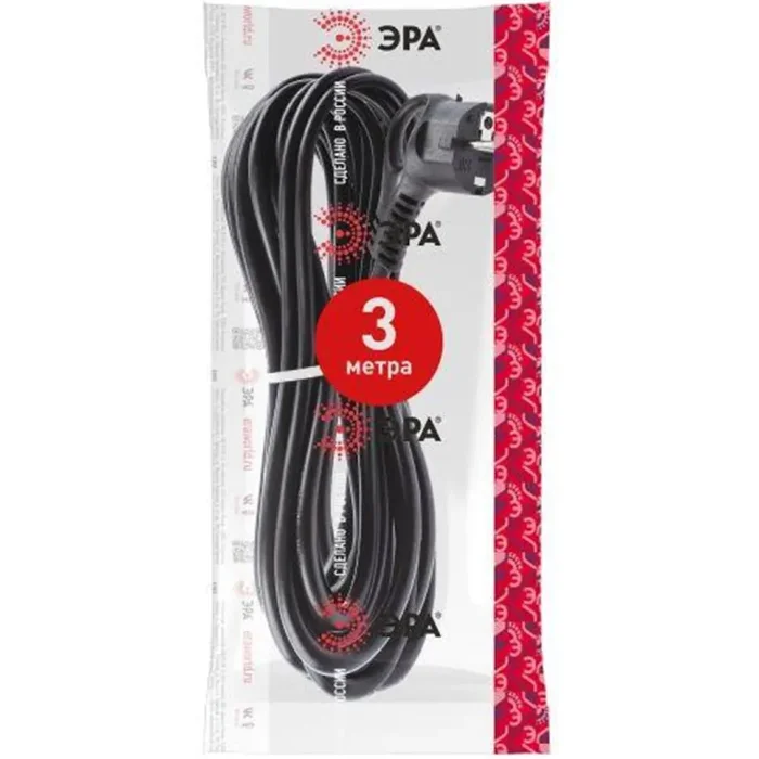 Шнур сетевой с вилкой 3м с заземл. ПВС 3х1.5 черн. U-3x1.5-3m-B ЭРА Б0048709