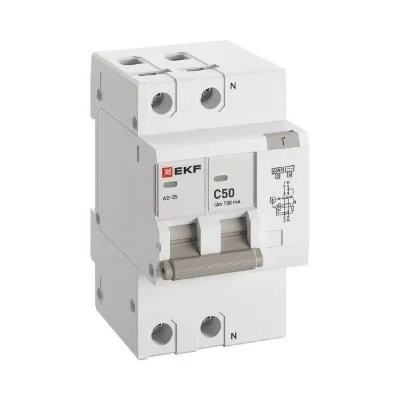 Выключатель автоматический дифференциального тока C 50А 100мА тип AC 6кА АД-2 S (электрон.) защита 270В PROxima EKF DA2-6-50-100S-pro