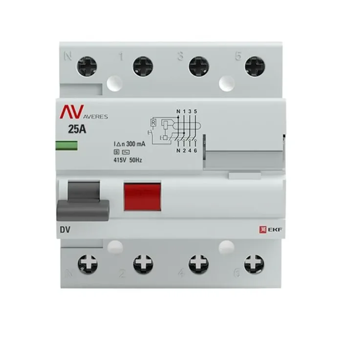 Выключатель дифференциального тока (УЗО) 4п 25А 300мА тип S DV AVERES EKF rccb-4-25-300-s-av