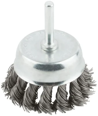 Корщетка тип "чашка" со штифтом стальная витая проволока 65мм MOS 38497М