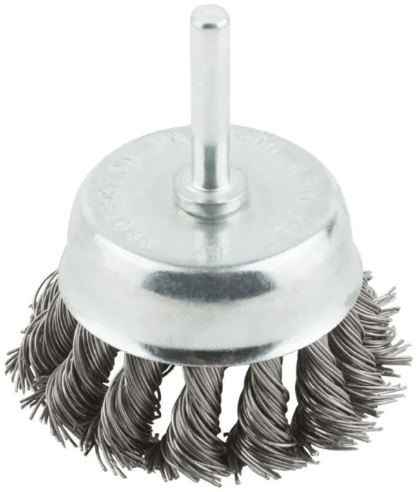 Корщетка тип "чашка" со штифтом стальная витая проволока 65мм MOS 38497М