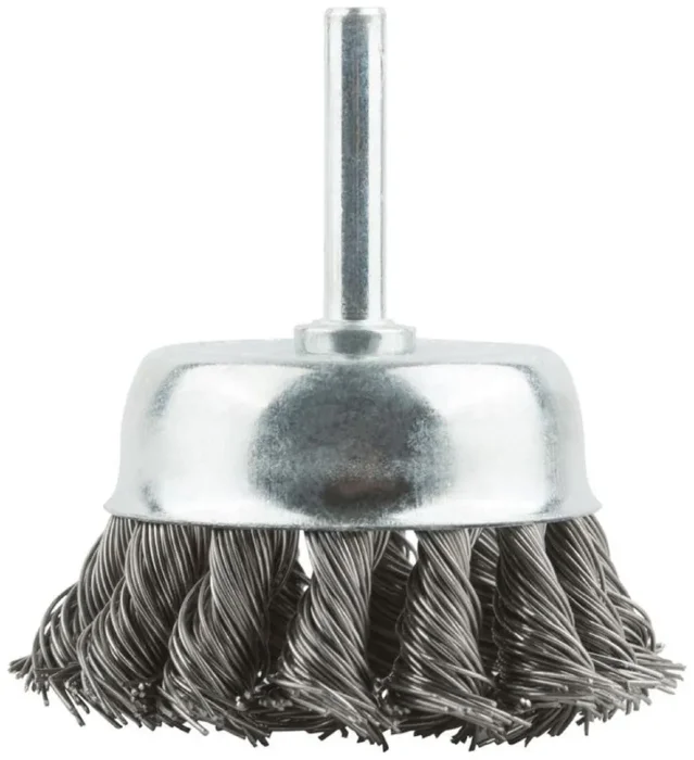 Корщетка тип "чашка" со штифтом стальная витая проволока 65мм MOS 38497М