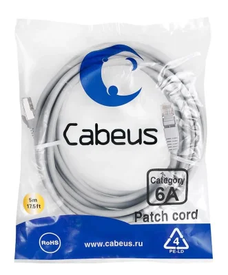 Патч-корд S/FTP кат.6A PC-SSTP-RJ45-Cat.6a-5m-LSZH 2xRJ45/8p8c экранир. LSZH (10G) 5м сер. Cabeus 7905c