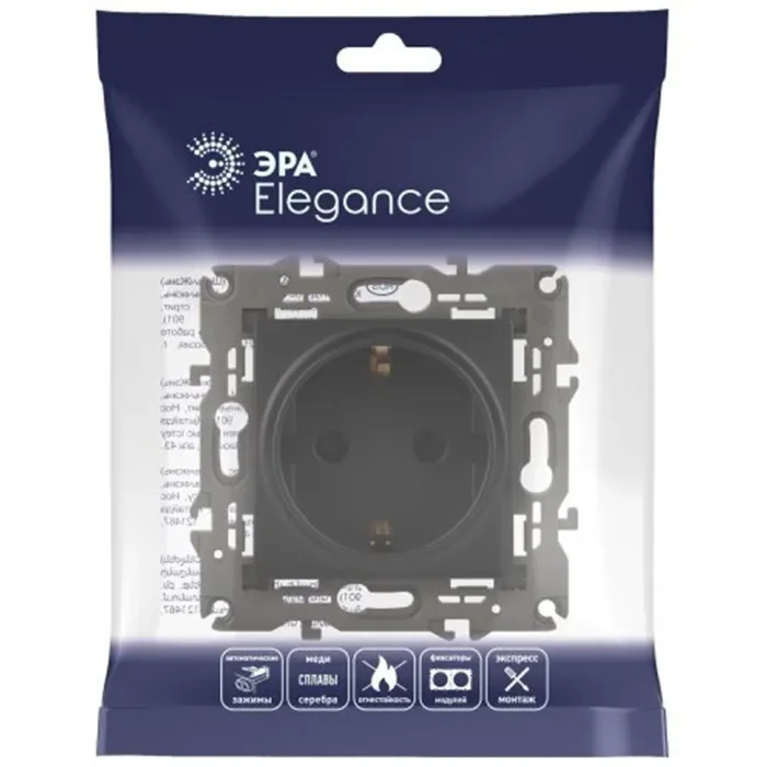 Розетка 1-м СП Эра Elegance 14-2101-05 16А IP20 16AX 250В 2P+E Schuko антрацит Эра Б0034269