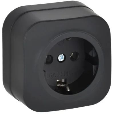 Розетка ОП GLORY РС20-3-ХЧм 16А с заземл. без защ. шторок черн. матов. IEK ERH11-K02M-16