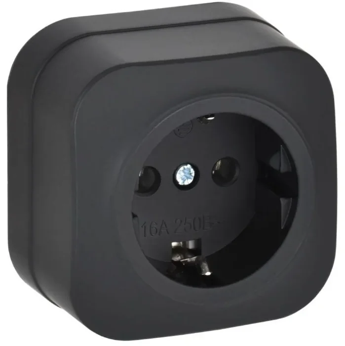Розетка ОП GLORY РС20-3-ХЧм 16А с заземл. без защ. шторок черн. матов. IEK ERH11-K02M-16