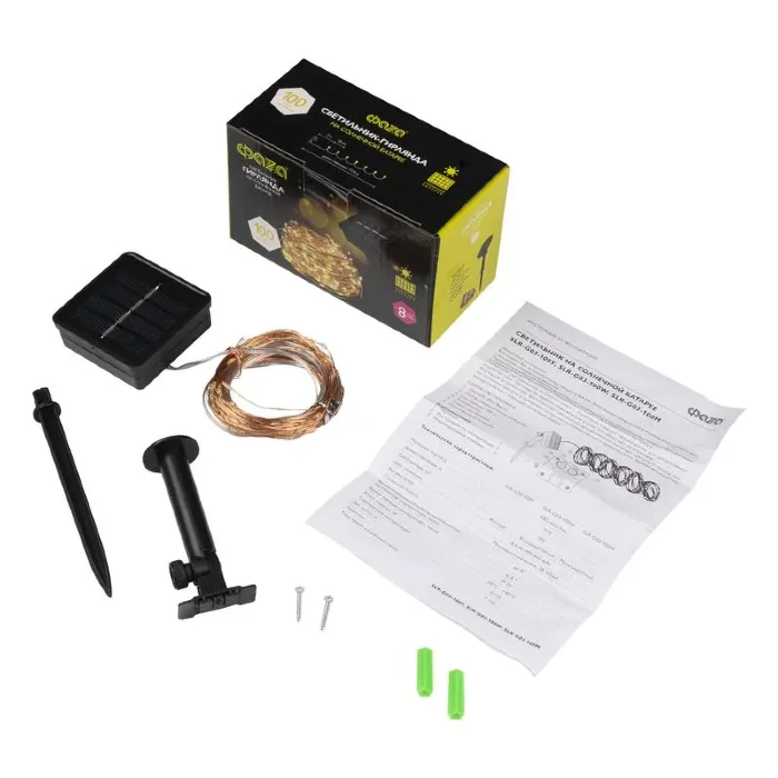 Светильник светодиодный садовый SLR-G03-100Y нить 100LED желт. на солнечн. батарее ФАZА 5033320