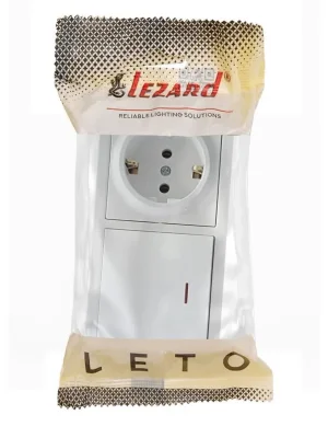 Блок ОП LETO (1-кл. выключатель с индикацией + 1-м розетка с заземл.) горизонт. бел. LEZARD 752-0200-170BIP