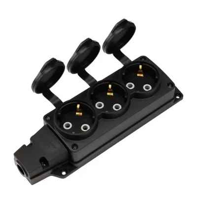 Колодка удлинителя 3-м с заземл. 16А IP54 влагозащ. с защ. крышкой COMPACT каучук черн. Rexant 111-223