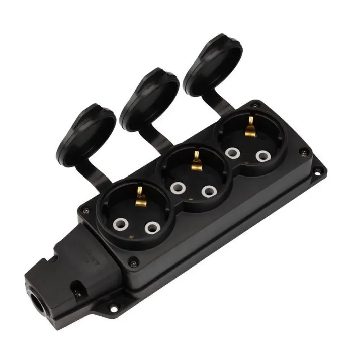 Колодка удлинителя 3-м с заземл. 16А IP54 влагозащ. с защ. крышкой COMPACT каучук черн. Rexant 111-223