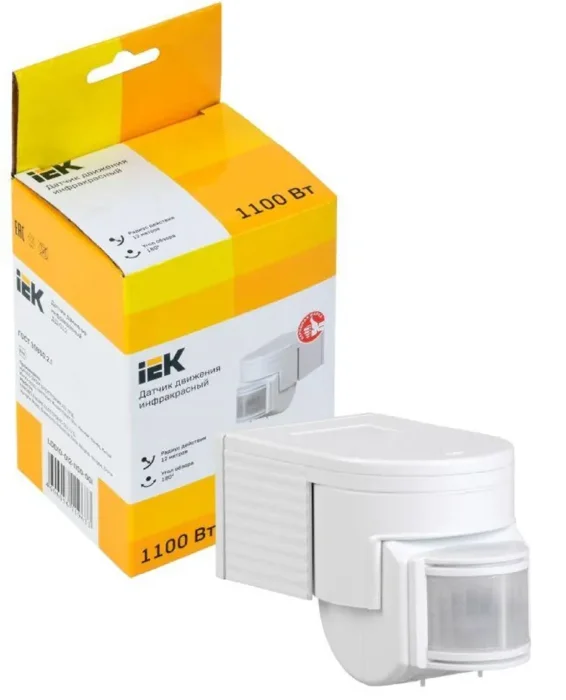 Детектор движения ДД 012 1100Вт угол обз. 180град. дальн. 12м IP44 бел. IEK LDD10-012-1100-001