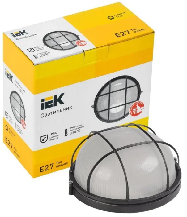 Светильник НПП 1302 60Вт E27 IP54 черн. круг с решеткой IEK LNPP0-1302-1-060-K02