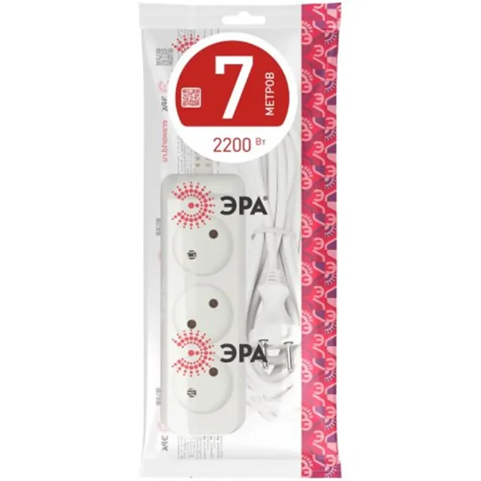 Удлинитель 3х7м без заземл. 10А IP20 U-3-7m-2х1 ПВС 2х1 Эра Б0028357