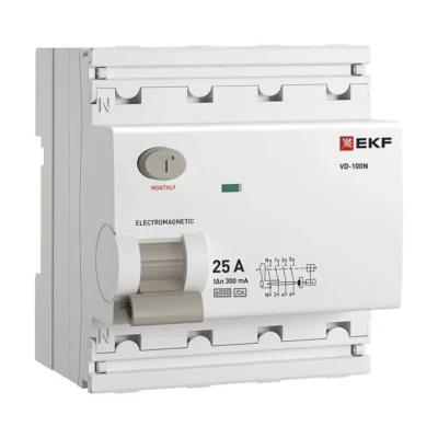 Выключатель дифференциального тока 4п 25А 300мА тип A 6кА ВД-100N электромех. PROxima EKF E1046MA25300