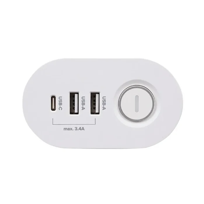 Удлинитель 3х1.5м на струбцине с заземл. с выкл. 3 USB выхода (2А+1С) IP20 ПВС 3х1 ETD-03U-150-wh (3х1.5) бел. JAZZway 5059535