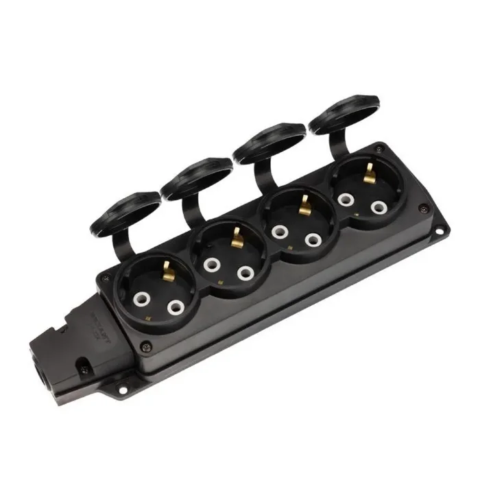 Колодка удлинителя 4-м с заземл. 16А IP54 влагозащ. с защ. крышкой COMPACT каучук черн. Rexant 111-224