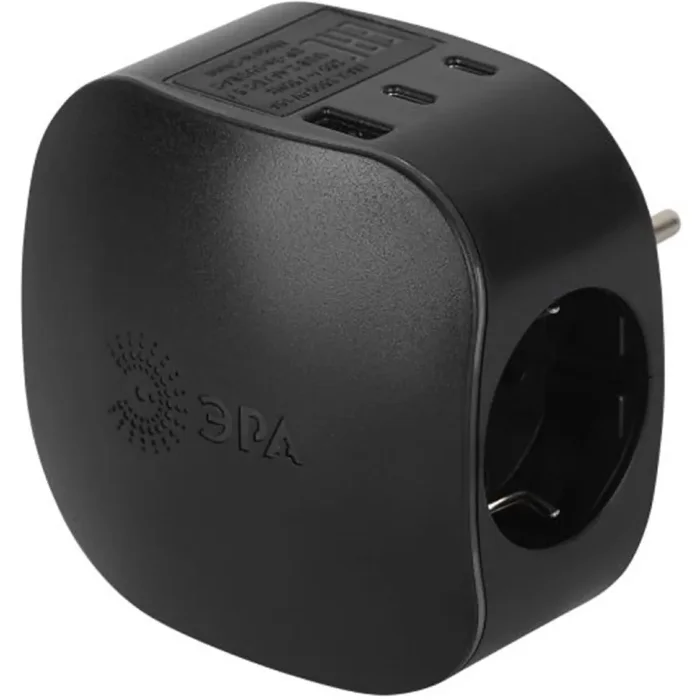 Разветвитель 3-м SP-3e-3USBAC-B + 3 USB A+C с заземл. со шторками 16А черн. Эра Б0069082
