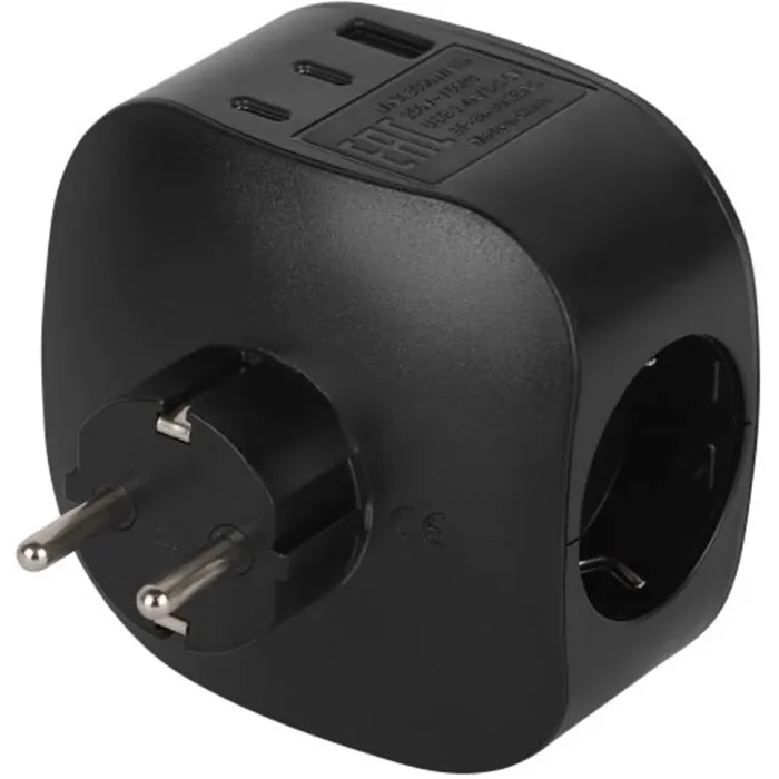 Разветвитель 3-м SP-3e-3USBAC-B + 3 USB A+C с заземл. со шторками 16А черн. Эра Б0069082