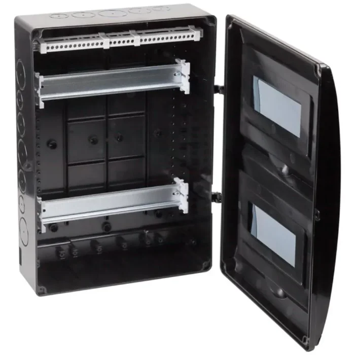 Щиток отркрытая проводка на 20 модулей с 2 вертик.дверцами 390х302х120мм черный IP65 УХЛ1 Ruvinil 69020Ч