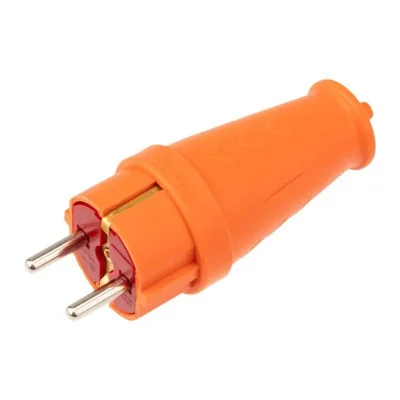 Вилка прямая влагозащ. 16А IP44 с заземл. COMPACT каучук оранж. Rexant 111-202