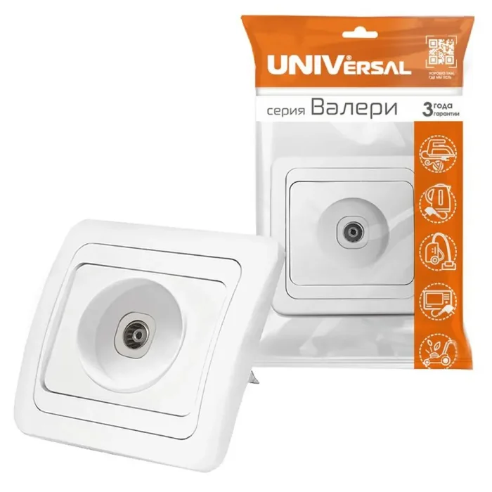 Розетка телевизионная TV 1-м СП Валери бел. UNIVersal В0027
