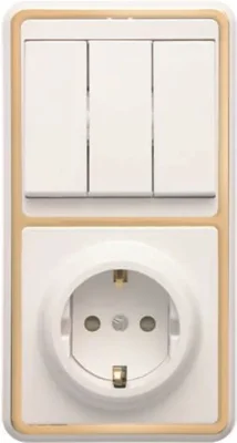 Блок БКВР-036 Бэлла (3-кл. выкл. + евророзетка с защ. шторками) зол. Кунцево 5848