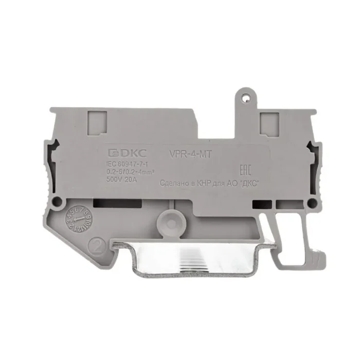 Клемма с размыкателем зажим push-in 2 точки подключения 4кв.мм сер. DKC VPR-4-TG