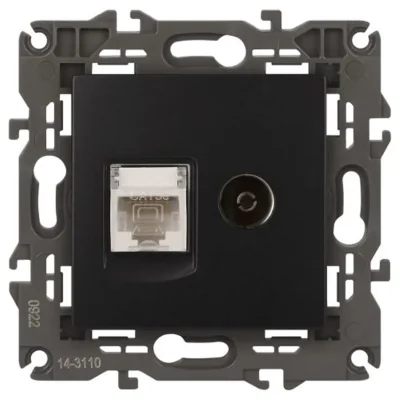 Розетка компьютерная + телевизионная 2-м Elegance 14-3110-05 RJ45 + TV IP20 механизм антрацит Эра Б0034318