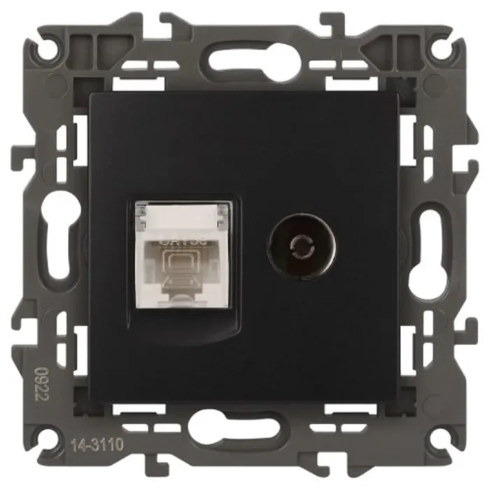 Розетка компьютерная + телевизионная 2-м Elegance 14-3110-05 RJ45 + TV IP20 механизм антрацит Эра Б0034318