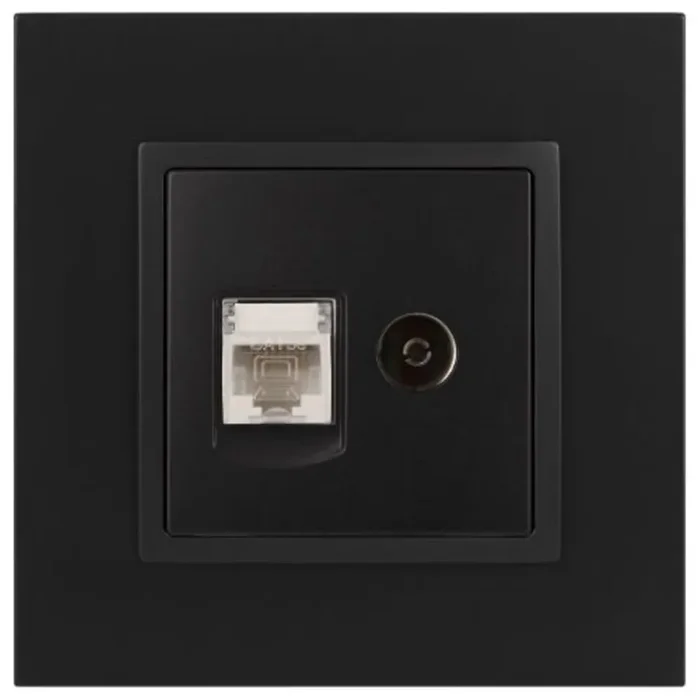 Розетка компьютерная + телевизионная 2-м Elegance 14-3110-05 RJ45 + TV IP20 механизм антрацит Эра Б0034318