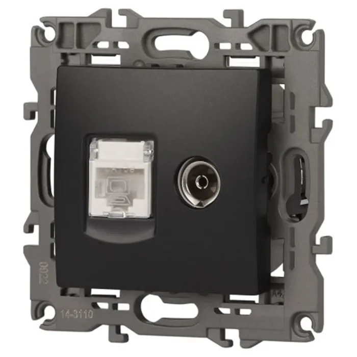 Розетка компьютерная + телевизионная 2-м Elegance 14-3110-05 RJ45 + TV IP20 механизм антрацит Эра Б0034318