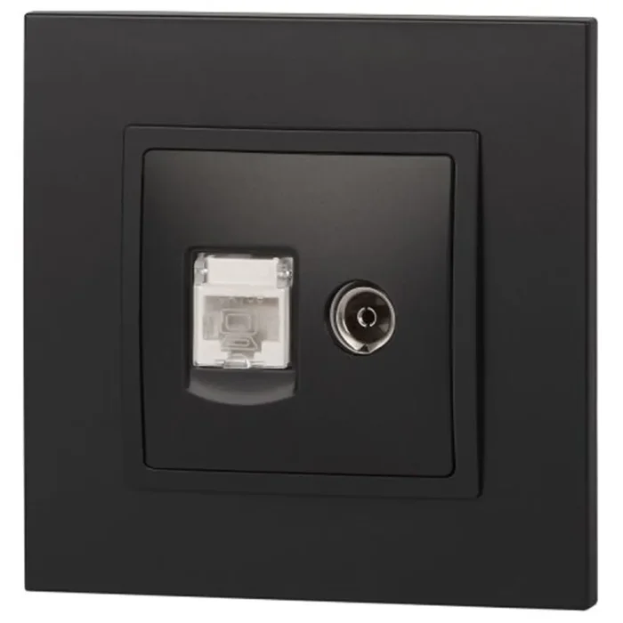 Розетка компьютерная + телевизионная 2-м Elegance 14-3110-05 RJ45 + TV IP20 механизм антрацит Эра Б0034318