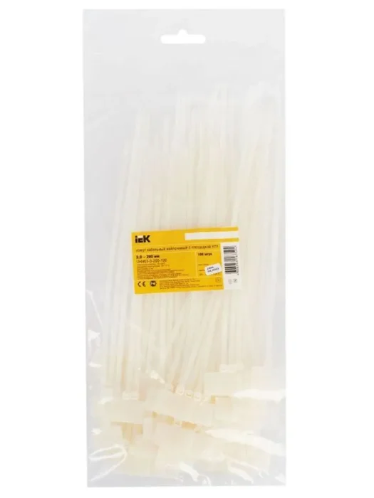 Хомут кабельный ХП1 3х200 бел. с таб. 25х15 (уп.100шт) IEK UHH61-3-200-100