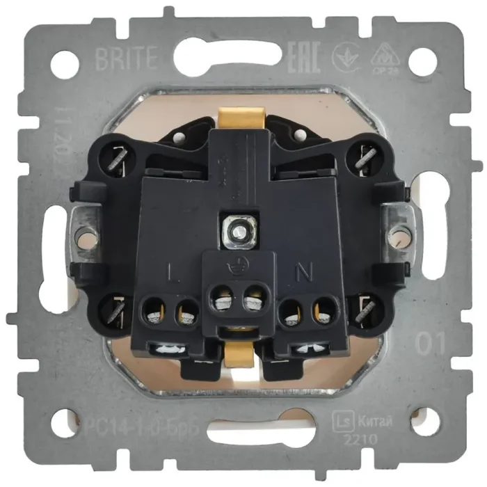 Розетка Btrite РС14-1-0-БрБ 16А с заземл. бел. IEK BR-R14-16-K01-PRO