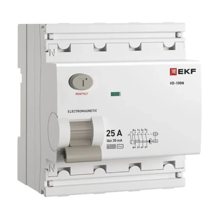 Выключатель дифференциального тока 4п 25А 30мА тип AC 6кА ВД-100N электромех. PROxima EKF E1046M2530