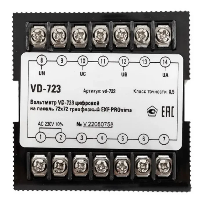 Вольтметр цифровой VD-723 на панель 72х72 трехфазный EKF vd-723