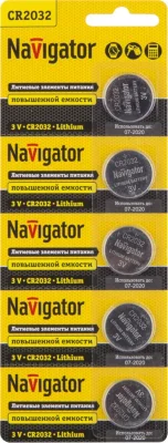 Элемент питания литиевый CR2032 94 765 NBT-CR2032-BP5 (блист.5шт) Navigator 94765